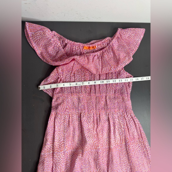 Oliphant Ruffle Neck Midi Dress pebble lilac coral print pink flounce - Picture 9 of 11